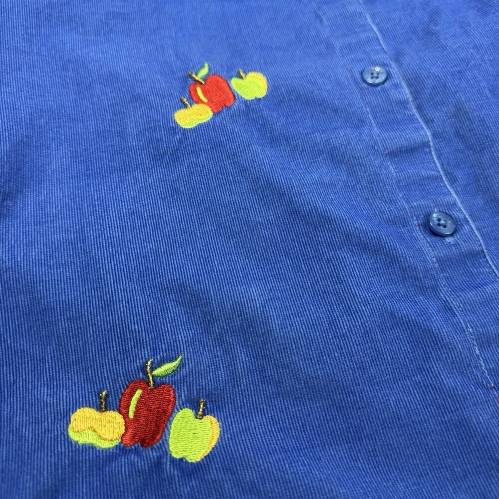 Quacker Factory Corduroy Button Up Apple Top Size M Teacher Embroidered Beaded - Picture 3 of 9